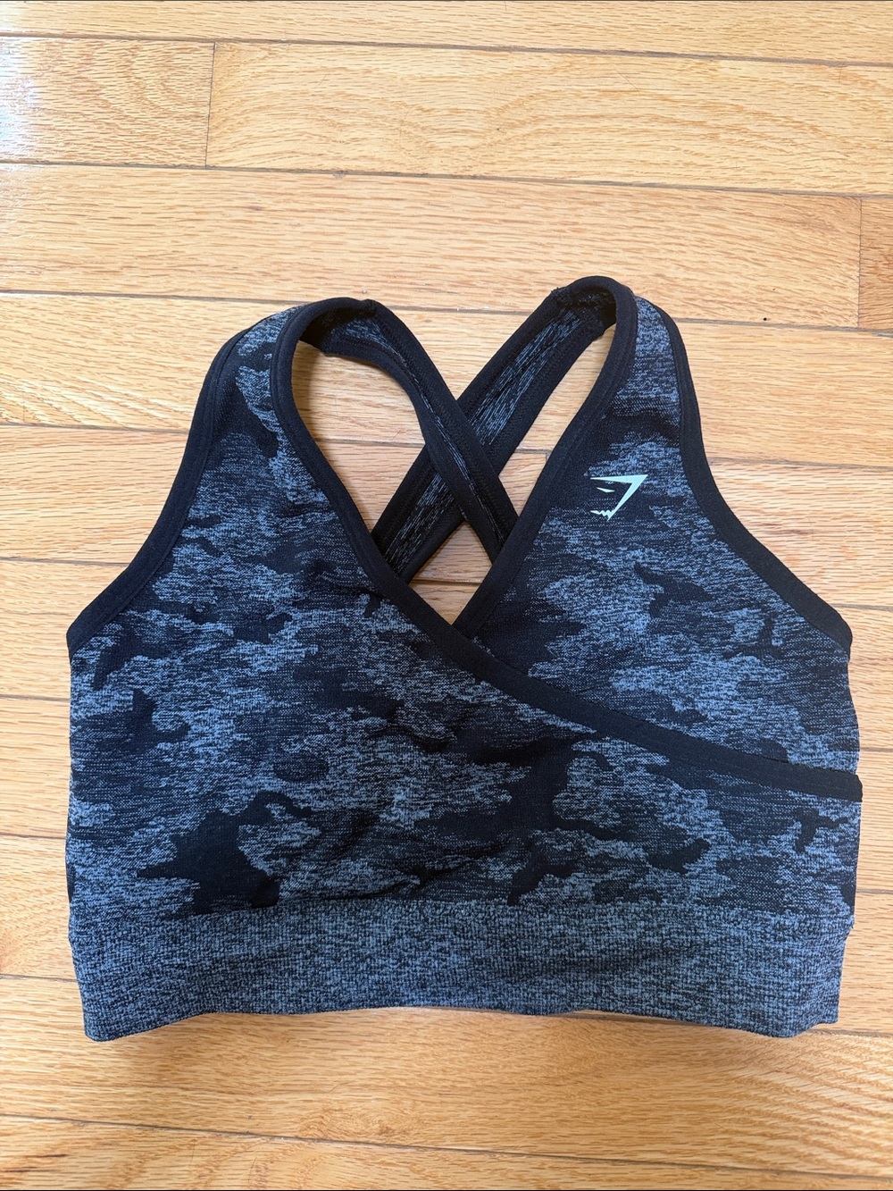 Gymshark Black Heather Camo Crossback Sports Bra